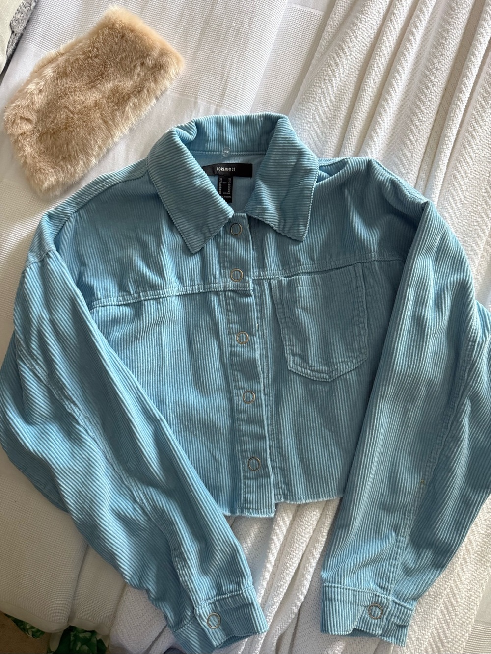 Forever 21 Light Blue Cropped Corduroy Jacket